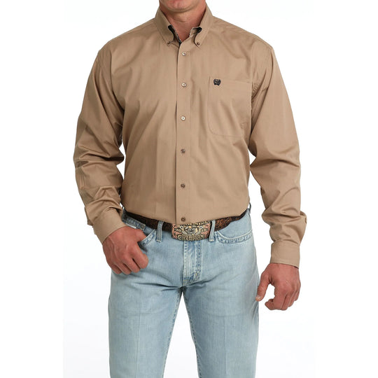Mens Cinch Classic Fit Solid Khaki Button up Western Shirt - Geo Contrast to collar and cuff
