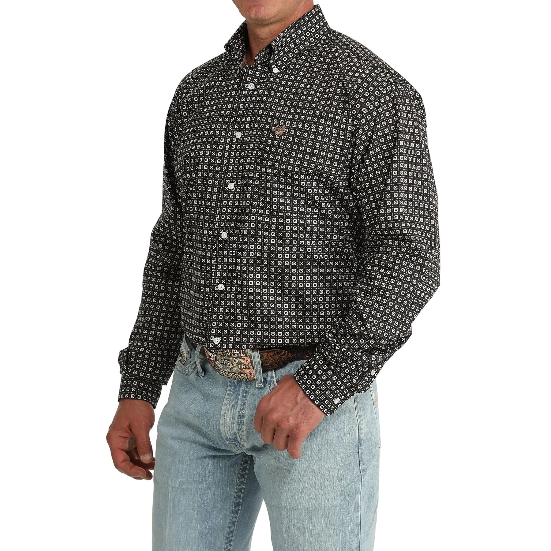 Mens Cinch Classic Fit Geometric Western Button Down Shirt - Dark Navy