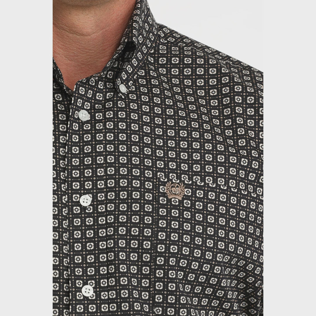 Mens Cinch Classic Fit Geometric Western Button Down Shirt - Dark Navy
