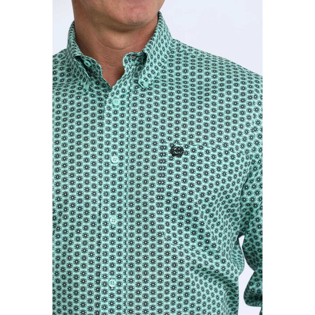 Mens Cinch Patterned Stretch Western Shirt - Turquoise