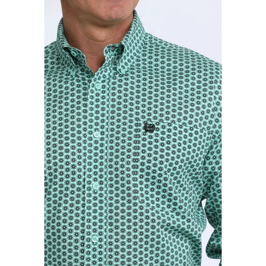 Mens Cinch Patterned Stretch Western Shirt - Turquoise