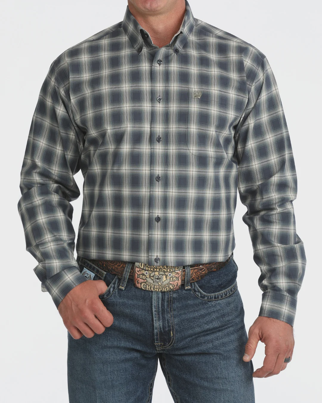 Mens Cinch Classic Fit Button Down Western Shirt - Navy