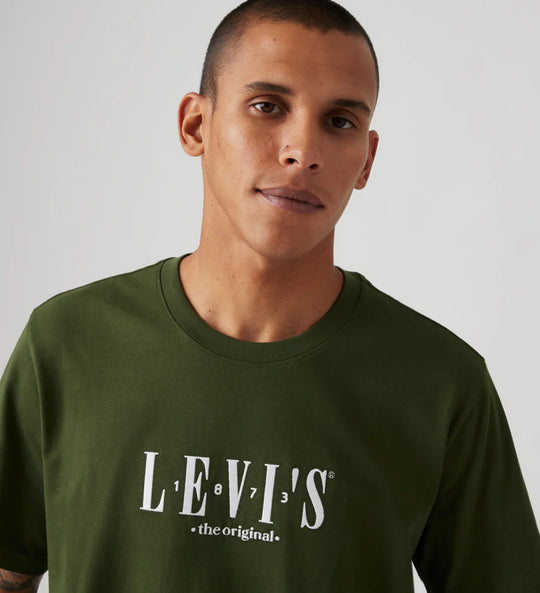 Mens Levi Relaxed Fit Serif Logo Tee Tshirt - Kombu Green (7453205168205)