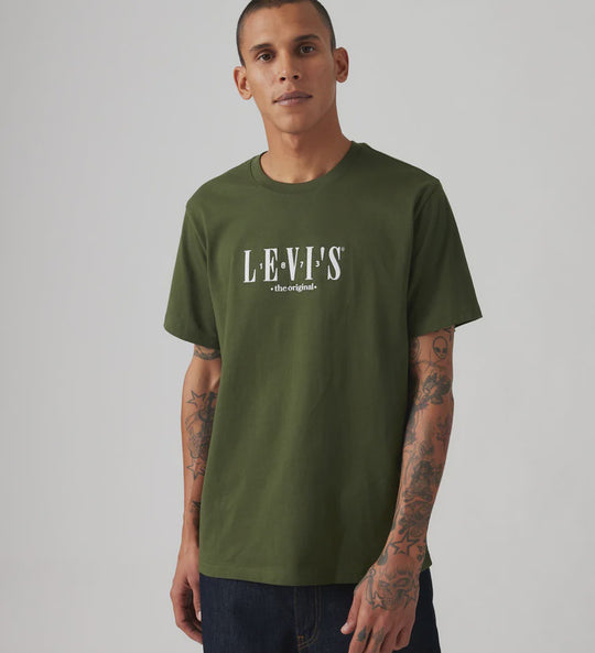 Mens Levi Relaxed Fit Serif Logo Tee Tshirt - Kombu Green (7453205168205)