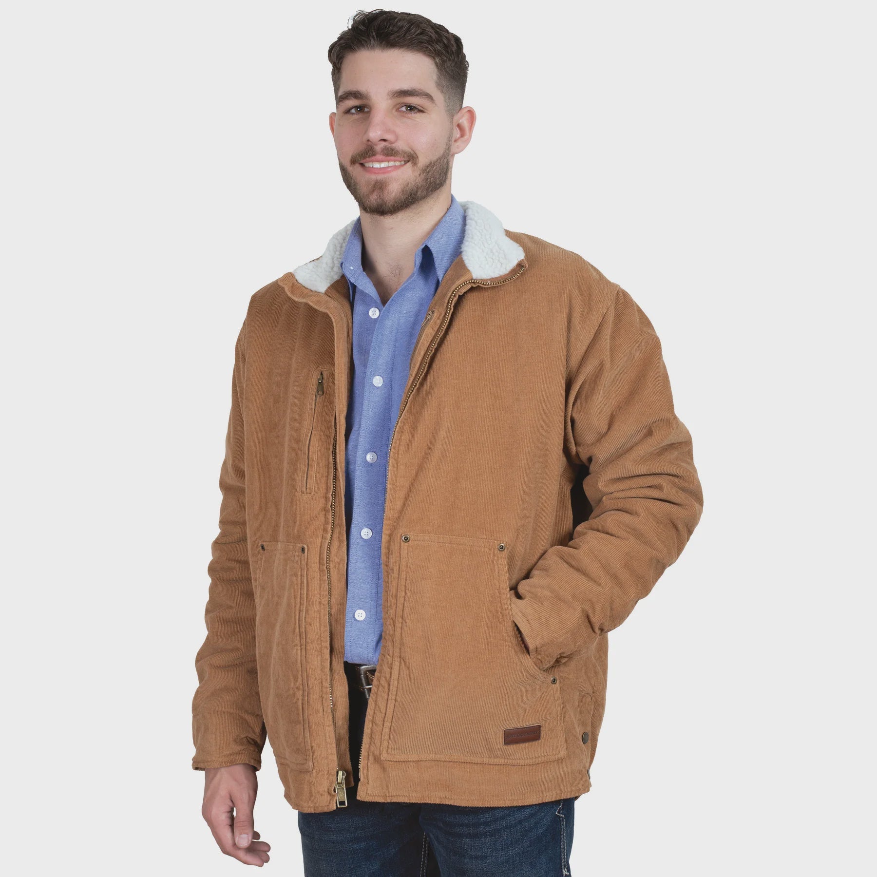 Mens Just Country Diamantina Corduroy Sherpa Jacket - Caramel (7496705179725)