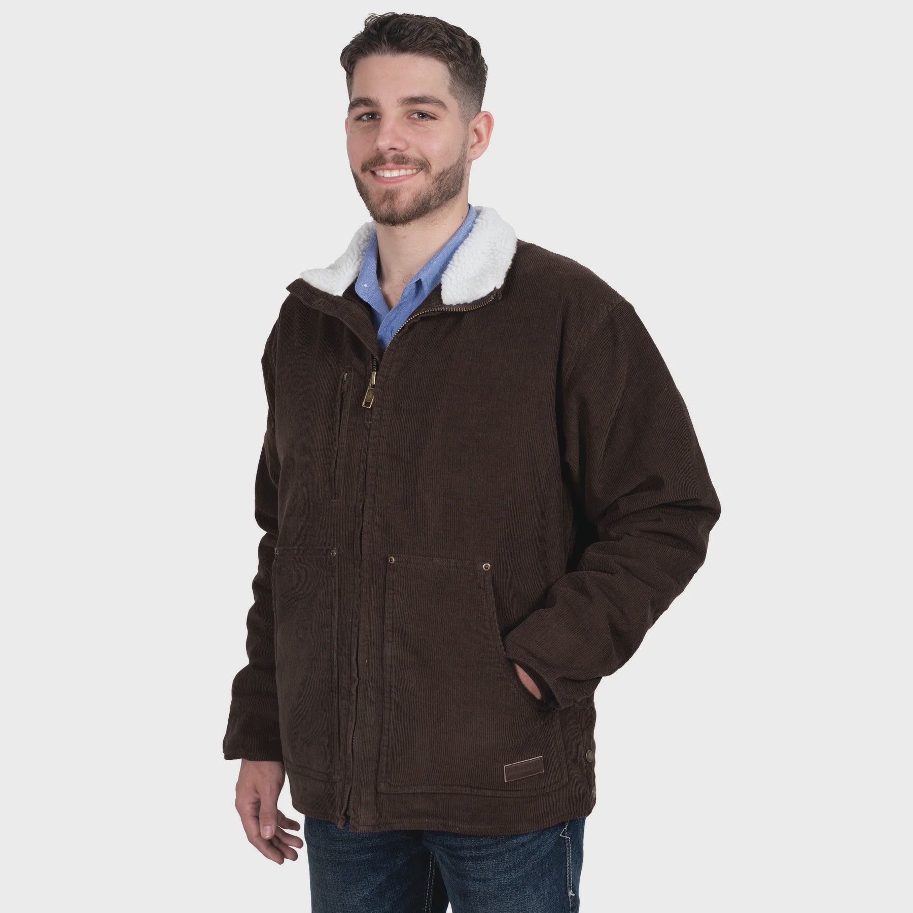 Mens Just Country Diamantina Corduroy Sherpa Jacket - Chocolate (7496705212493)