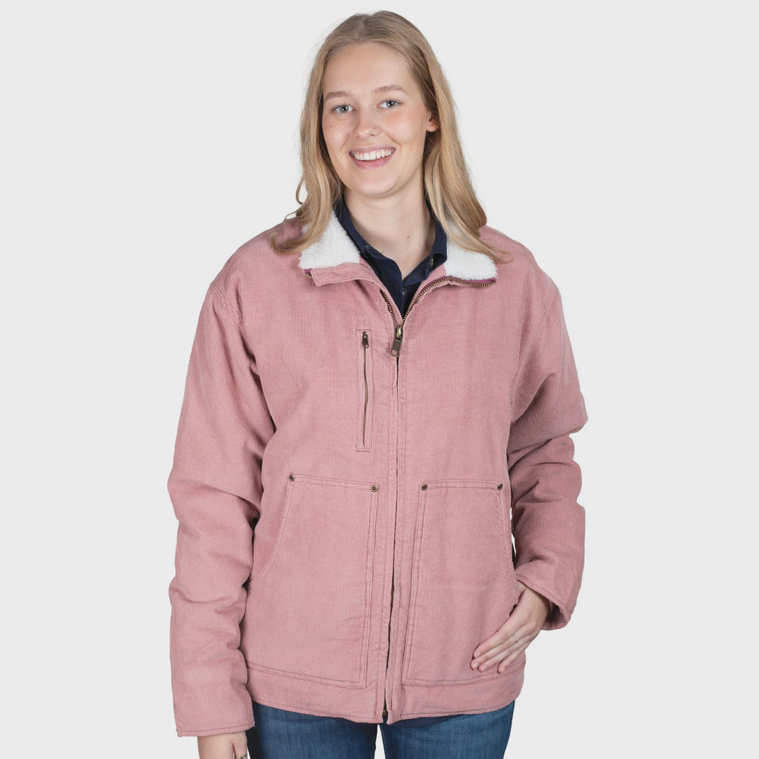 Adults Just Country Diamantina Sherpa Corduroy Jacket - Dusty Pink