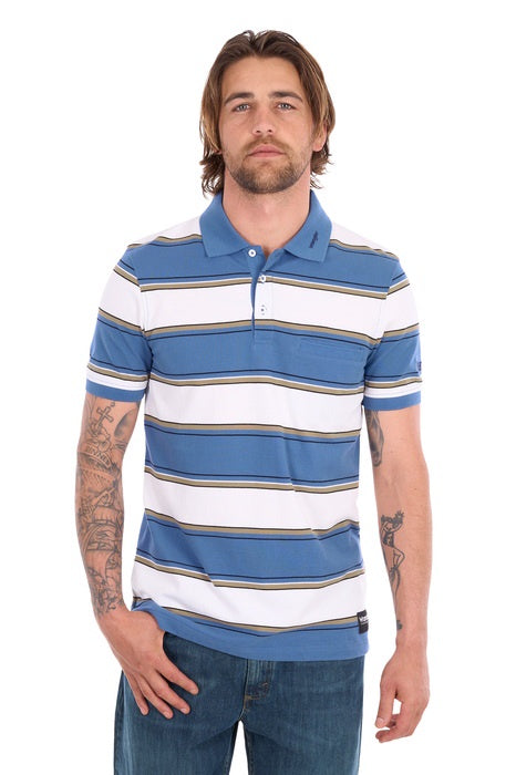 Mens Wrangler Mick 1 Pocket Polo Shirt - Denim / White