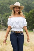 Womens Pure Western Montana Short Sleeve Blouse - White