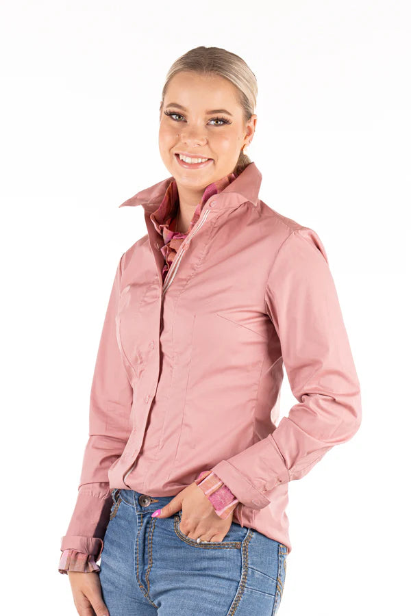 Womens Hitchley & Harrow M2000 Dusty Pink With Check Contrast Fitted Shirt (7438830600269)