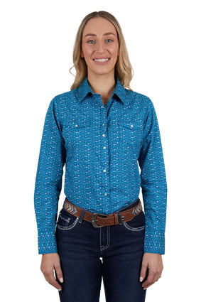 Womens Pure Western Tomeka LS Shirt - Blue (7033676922957)