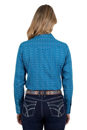 Womens Pure Western Tomeka LS Shirt - Blue (7033676922957)