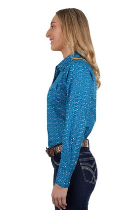 Womens Pure Western Tomeka LS Shirt - Blue (7033676922957)