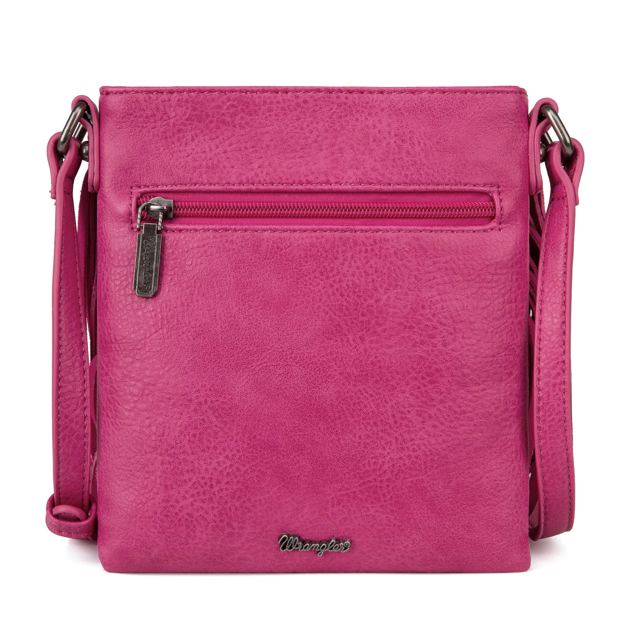 A Wrangler Leather Fringe Denim Pocket Crossbody Bag - Hot Pink (6969633669197)
