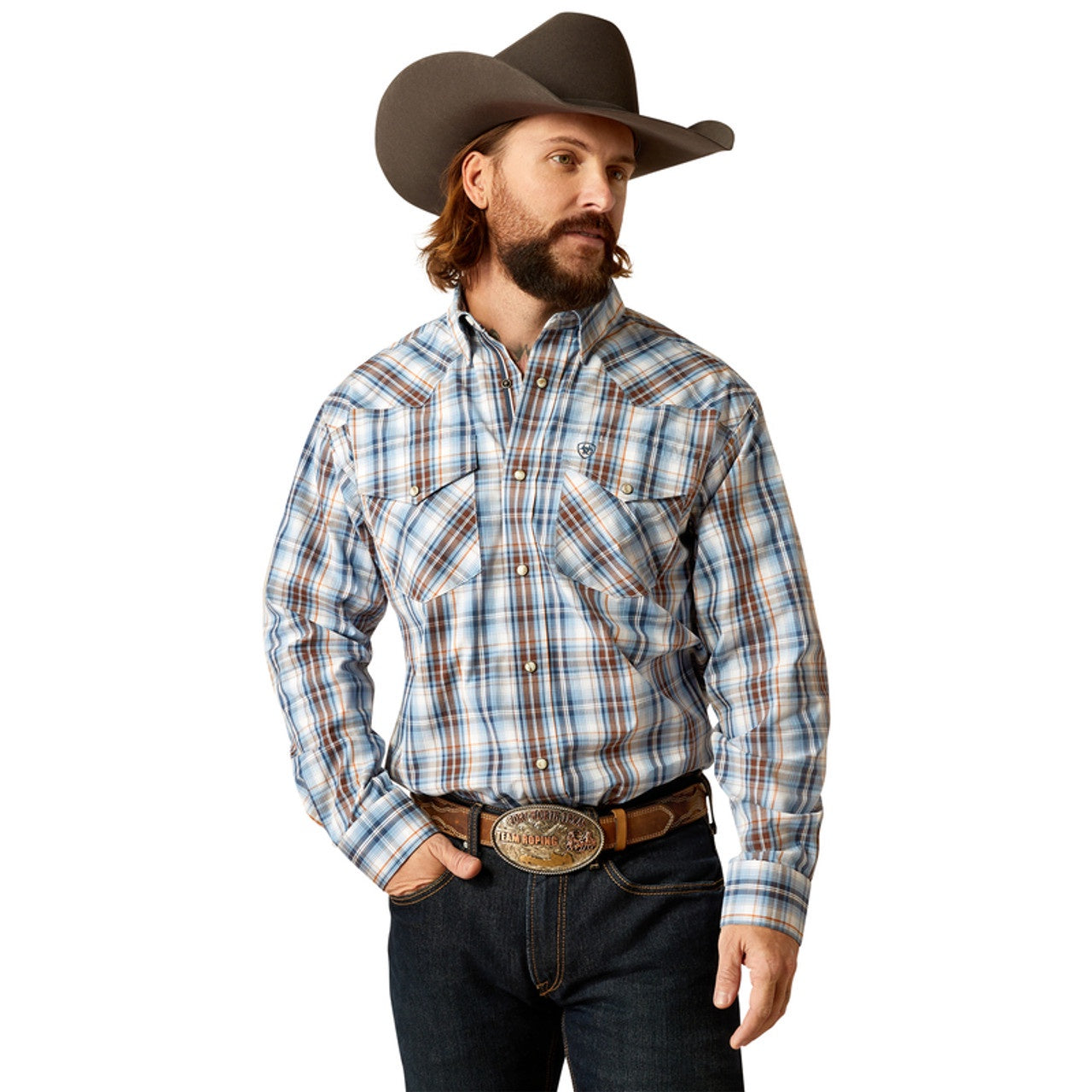 Mens Ariat Pro Series Ryland Snap LS Shirt - Blue (7452430237773)