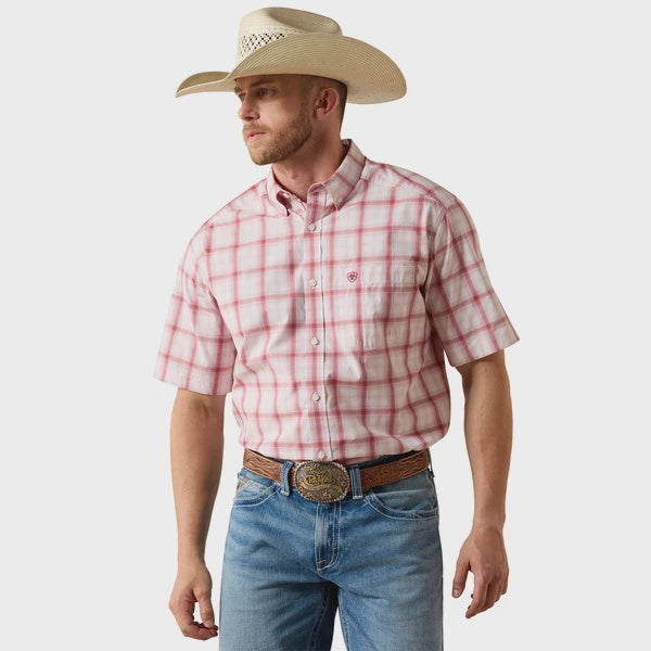 Mens Ariat Pro Series Tully Classic Fit Short Sleeve Shirt - Peach Plaid