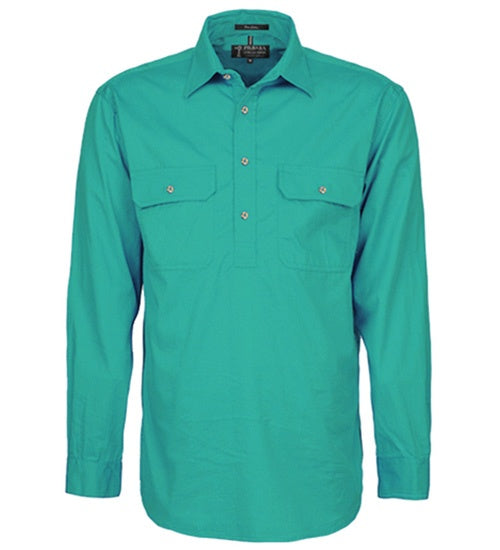 Mens Pilbara L/S Half Button Workshirt - Jade