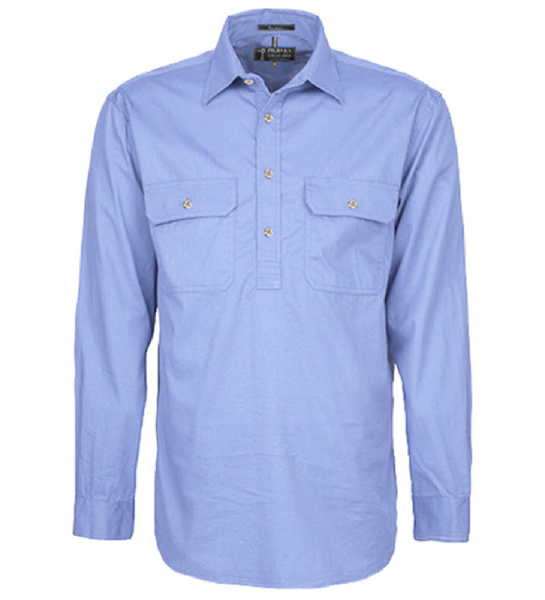 Mens Pilbara L/S Half Button Workshirt - Pale Blue