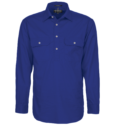 Mens Pilbara L/S Half Button Workshirt - Royal