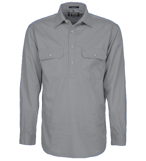 Mens Pilbara L/S  Half Button Workshirt - Silver