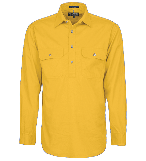 Mens Pilbara L/S  Half Button Workshirt - Yellowstone
