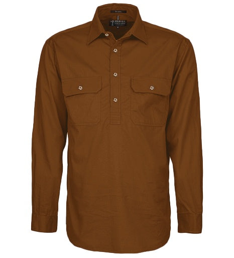 Mens Pilbara L/S Half Button Workshirt - Terracotta (7351253401677)