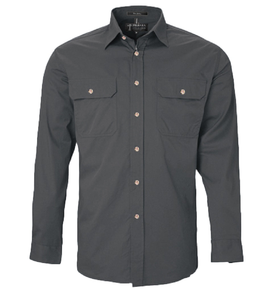 Mens Pilbara L/S Full Button Workshirt - Charcoal