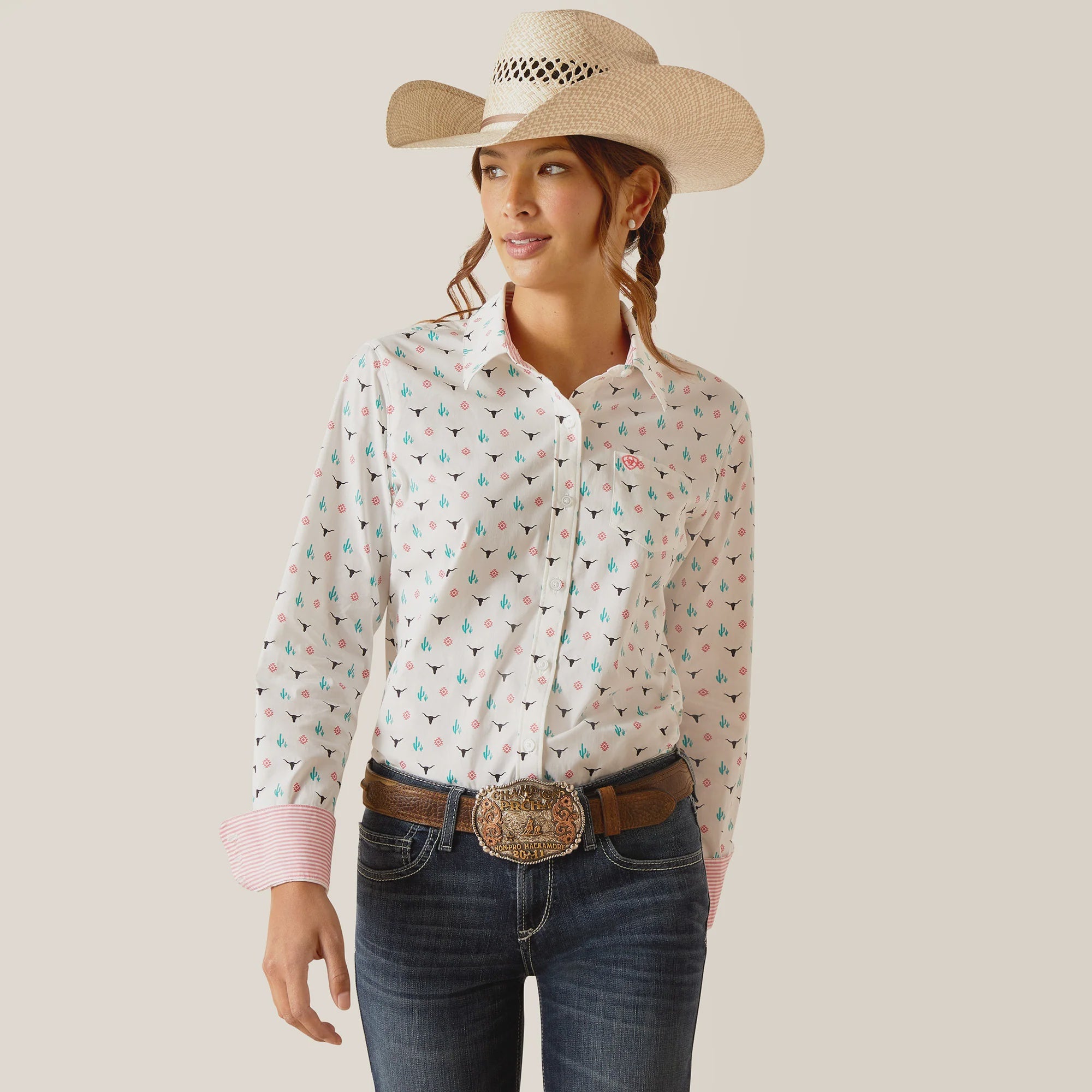 Womens Ariat Kirby Wrinkle Resistant LS Shirt - Steer Garden (7334055641165)