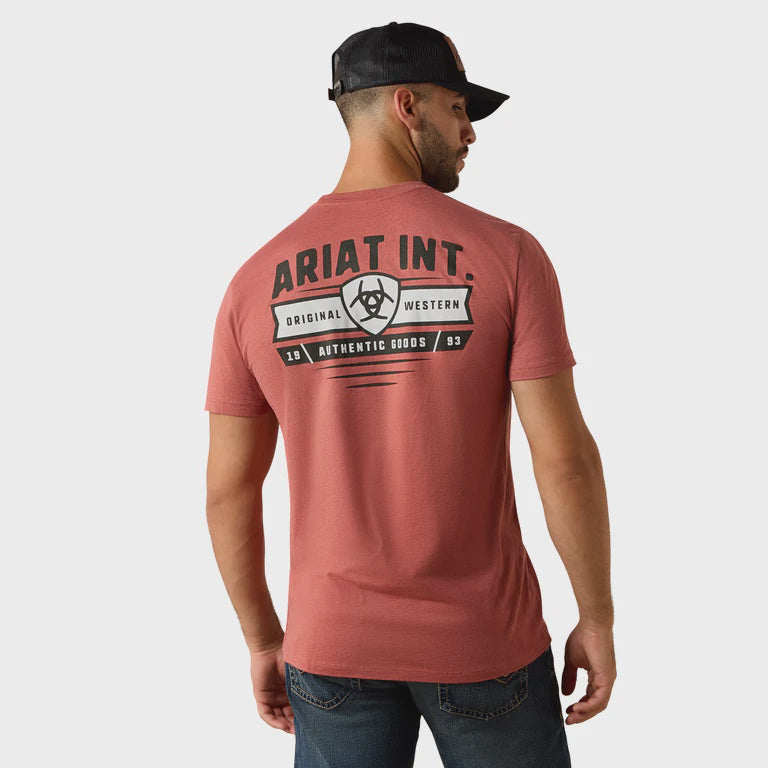 Mens Ariat Banner Badge Tee Tshirt - Adobe Heather