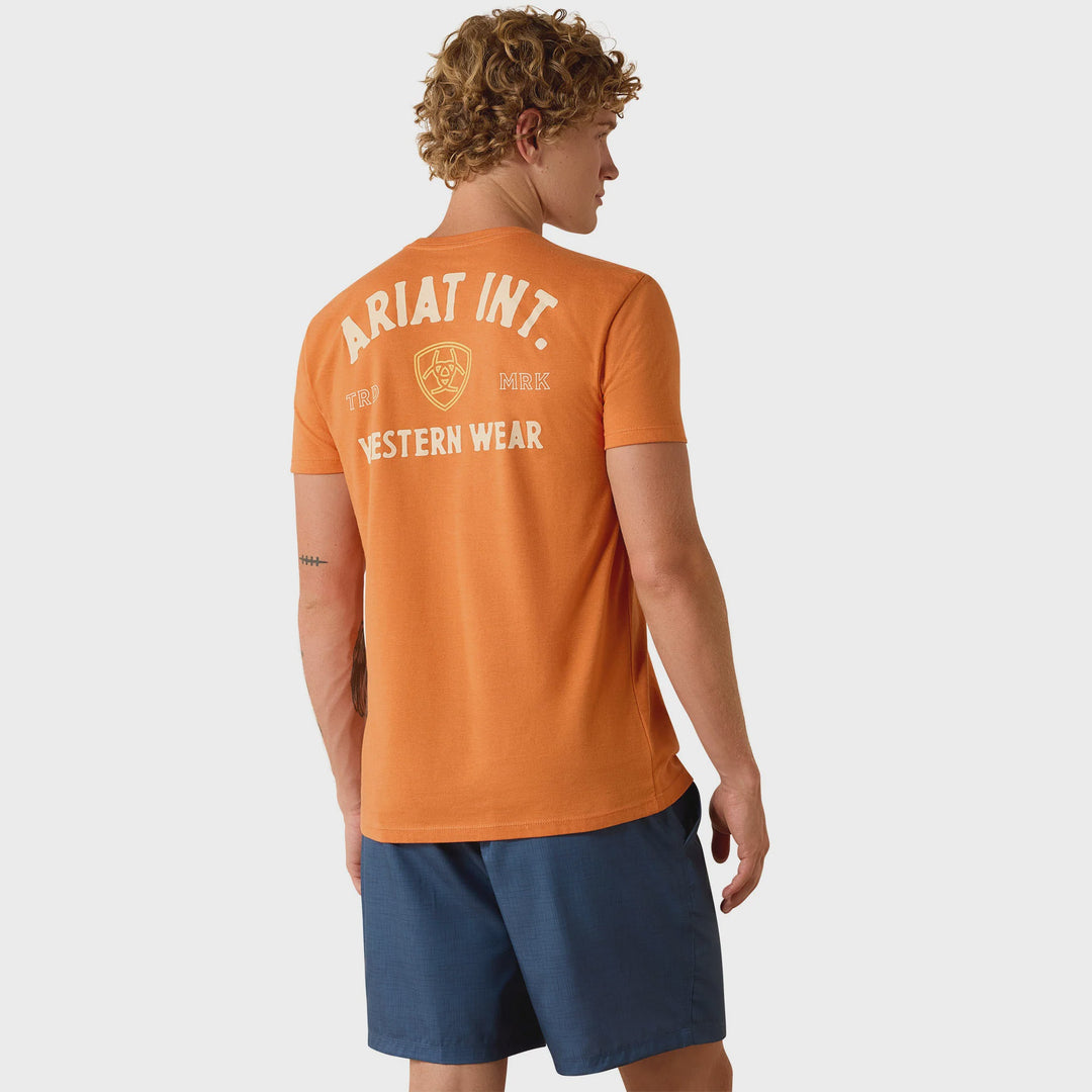 Mens Ariat Outline Shop Tee Tshirt - Papaya Orange