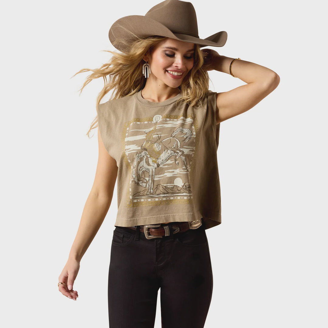 Womens Ariat Bandana Rider Muscle Tank Tee - Faded Brown