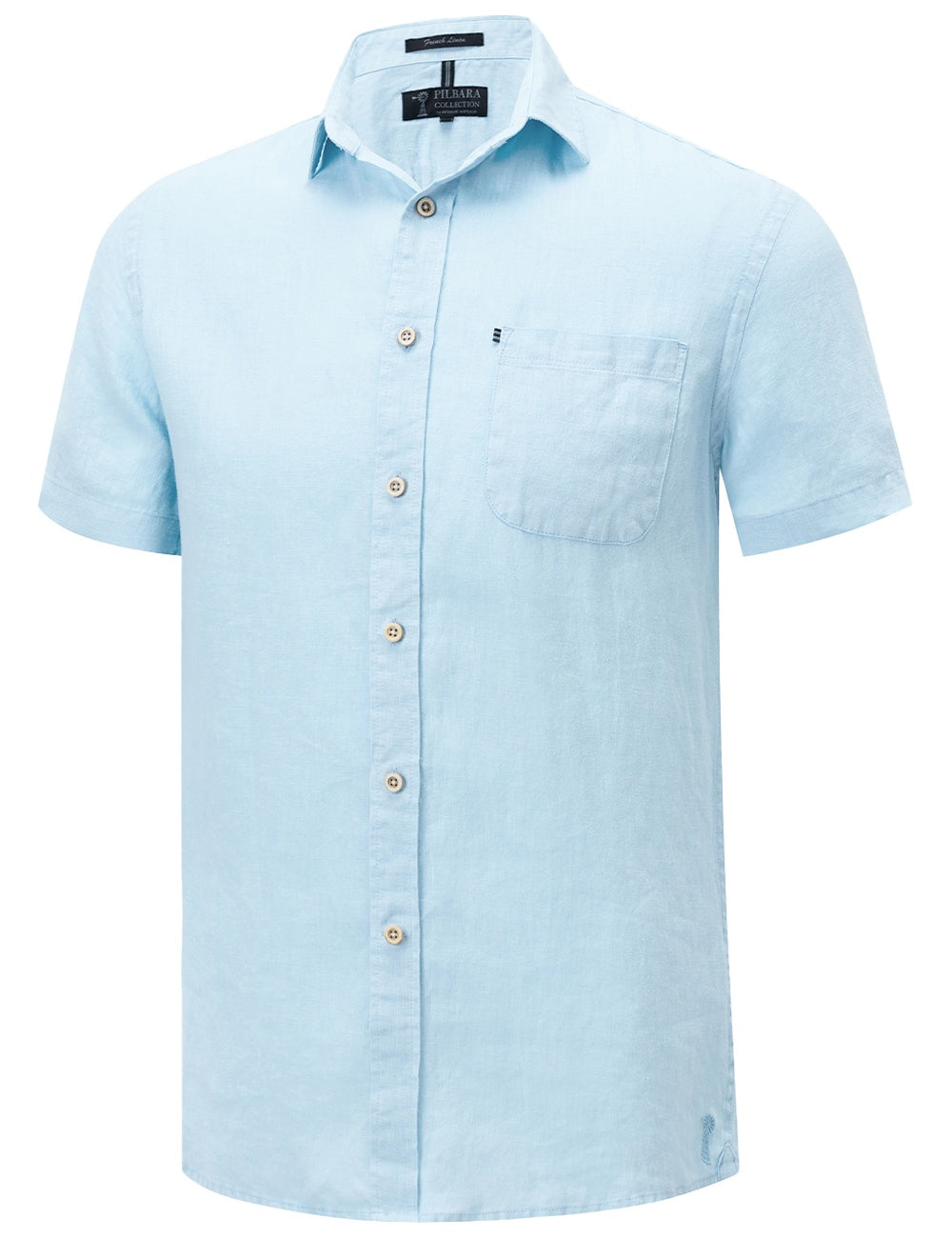 Mens Pilbara Collection Linen Short Sleeve Shirt - Airy Blue / Deep Blue / Navy