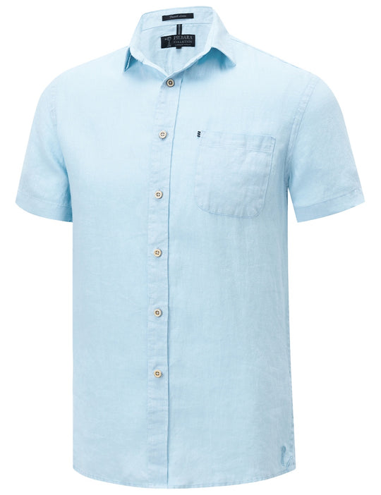 Mens Pilbara Collection Linen Short Sleeve Shirt - Airy Blue / Deep Blue / Navy