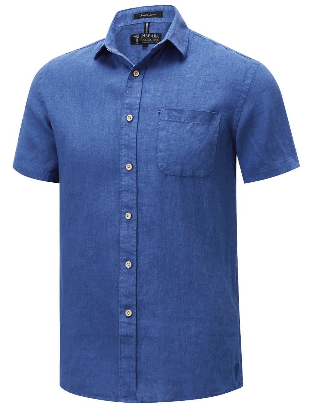 Mens Pilbara Collection Linen Short Sleeve Shirt - Airy Blue / Deep Blue / Navy