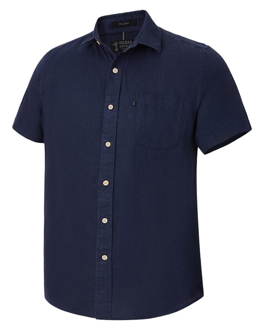 Mens Pilbara Collection Linen Short Sleeve Shirt - Airy Blue / Deep Blue / Navy