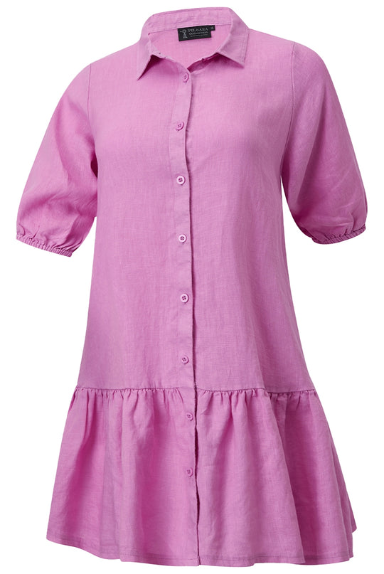 Womens Pilbara Collection Monica Linen 3/4 Sleeve Dress - Brown / Blue / Pink / Rust