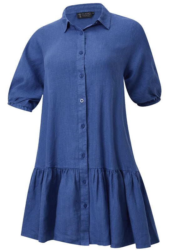 Womens Pilbara Collection Monica Linen 3/4 Sleeve Dress - Brown / Blue / Pink / Rust