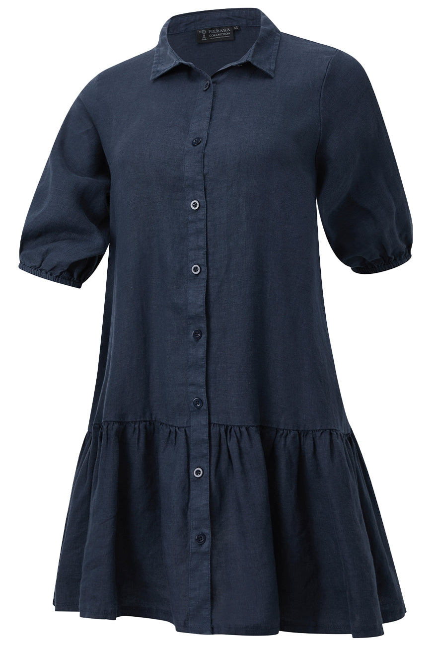 Womens Pilbara Collection Monica Linen 3/4 Sleeve Dress - Brown / Blue / Pink / Rust