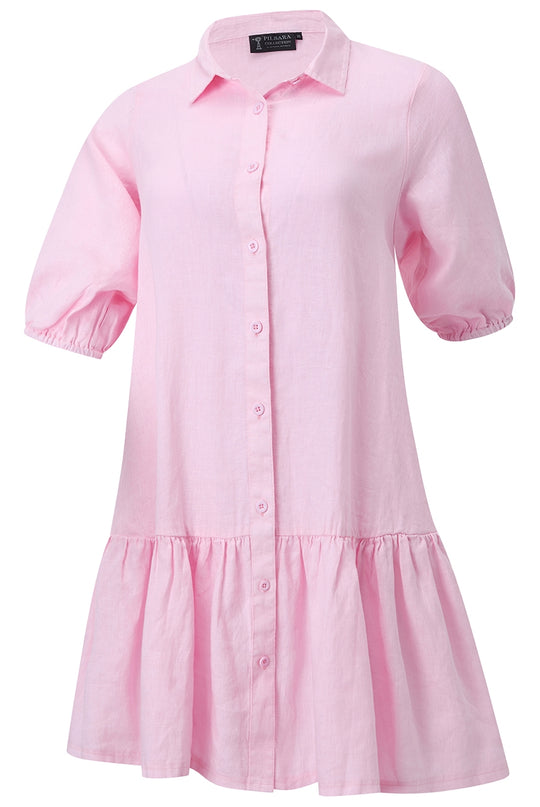 Womens Pilbara Collection Monica Linen 3/4 Sleeve Dress - Brown / Blue / Pink / Rust