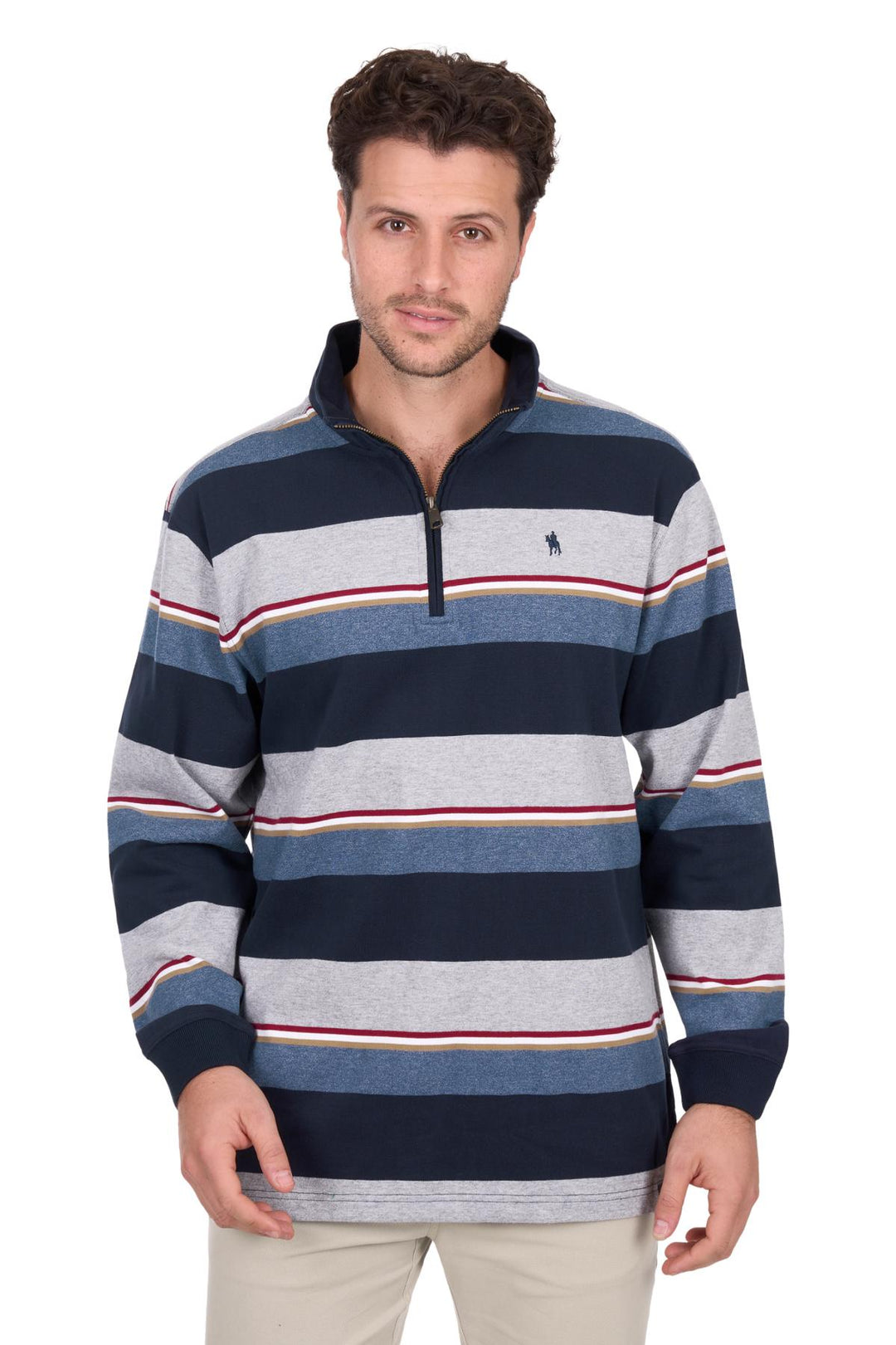 Mens Thomas Cook Nathan 1/4 Zip Rugby Shirt Jumper - Navy / Grey Marle