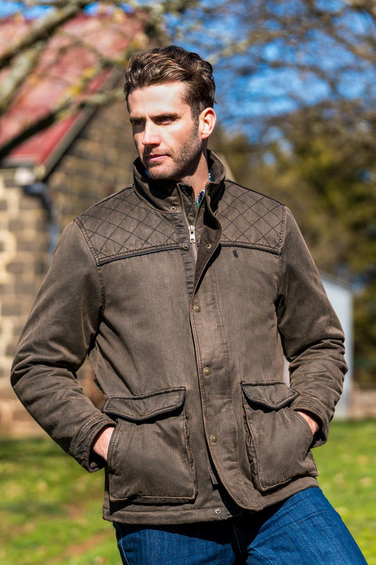Mens Thomas Cook Marcus Faux Oilskin Jacket - Rustic Mulch