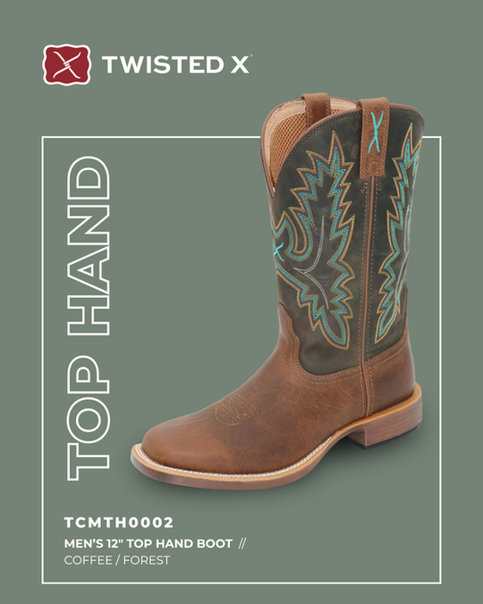 Mens Twisted X 12" Top Hand Western Boot - Coffee / Forest