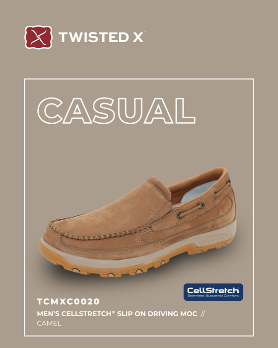 Mens Twisted X Cellstretch Slip on Moc Shoe - Caramel