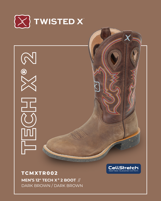 Mens Twisted X 12" Tech X2 Western Boot - Dark Brown / Dark
