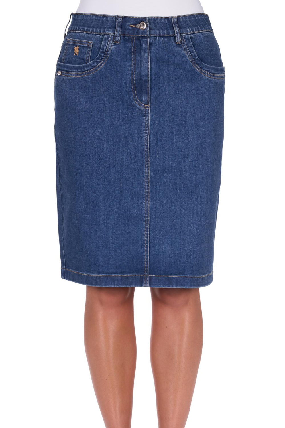 Womens Thomas Cook Lucy Knee Length Denim Skirt - Mid Wash