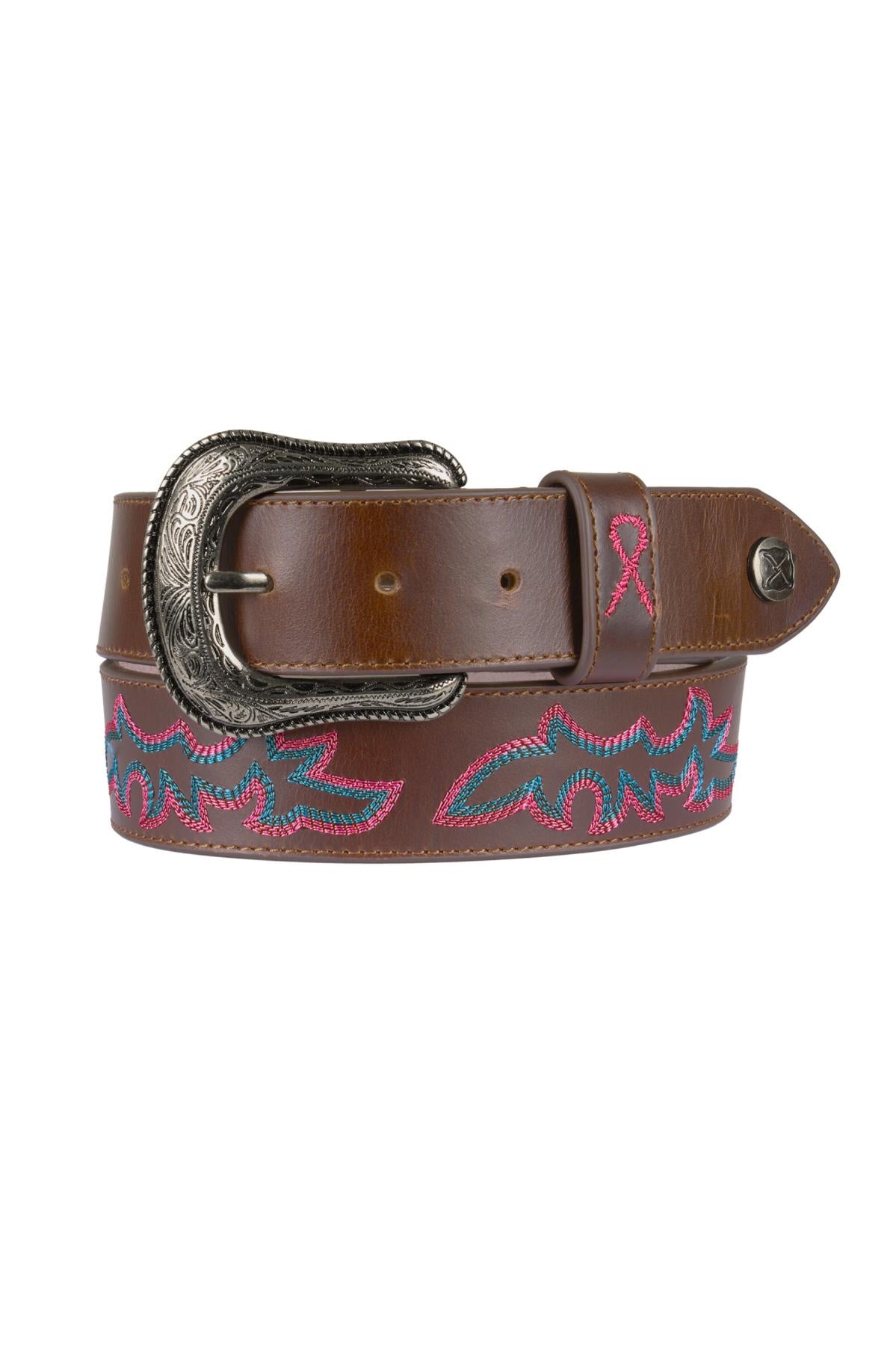 Twisted X - Pink Ribbon Belt - Choc / Pink / Blue (7417235996749)