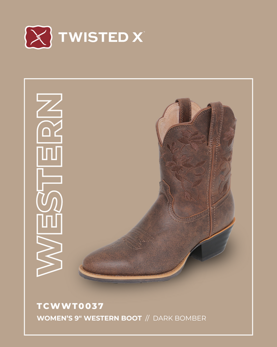 Womens Twisted X 9" Western Boot - Dark Bomber