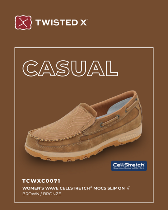 Womens Twisted X Wave Cell Stretch Slip on Moc Shoe - Brown / Bronze