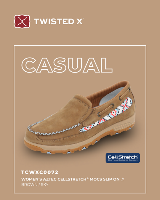 Womens Twisted X Aztec Cell Stretch Slip on Moc Shoe - Brown / Sky