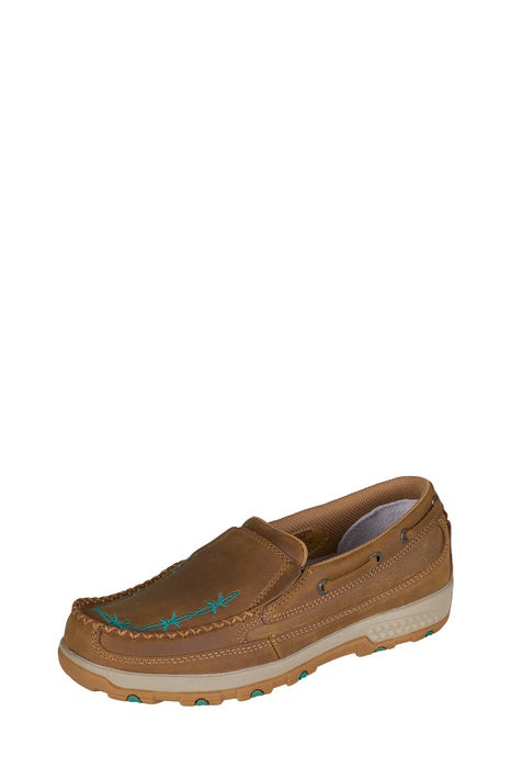 Womens Twisted X Barbed Cell Stretch Slip on Moc Shoe - Brown / Teal